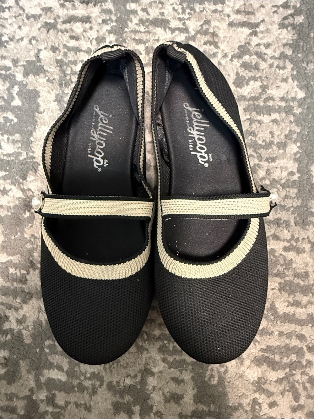 Jellypop Black Flats with Cream Trim Mary Jane Style